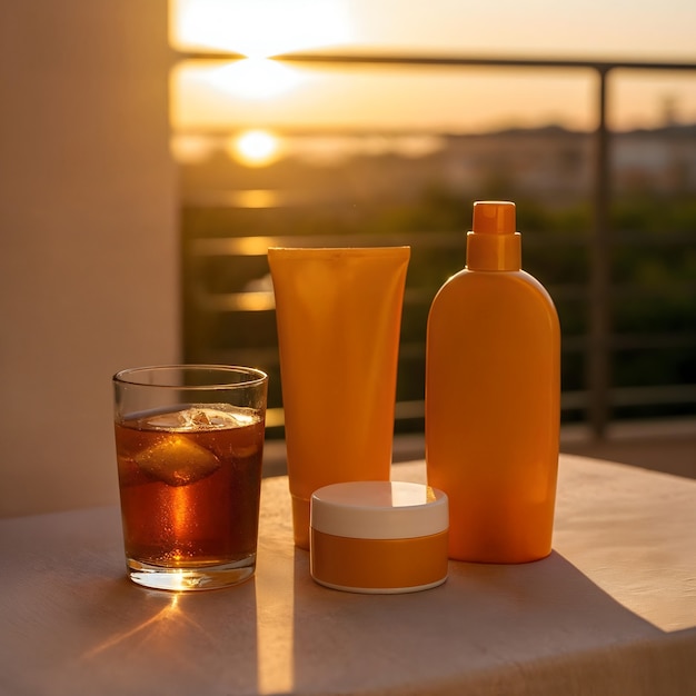 Skincare bottles arranged in a morning and evening order on a shelf