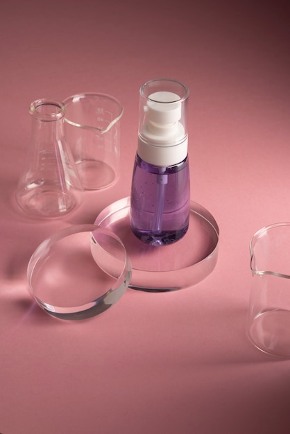 A formulator's notebook open beside skincare bottles, prepared for a consultation